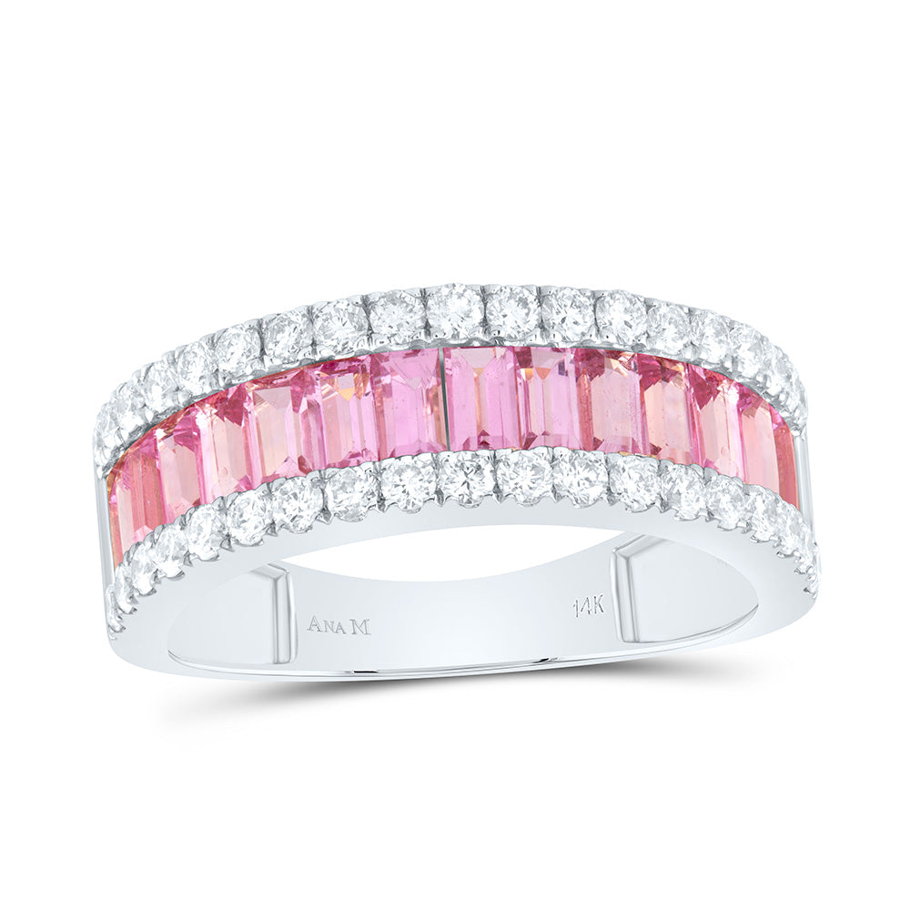 14K White Or Rose Gold 5/8 Cttw Natural Diamond 1 3/4Cttw Baguette Pink Sapphire Ladies Band