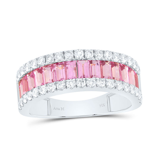14K White Or Rose Gold 5/8 Cttw Natural Diamond 1 3/4Cttw Baguette Pink Sapphire Ladies Band