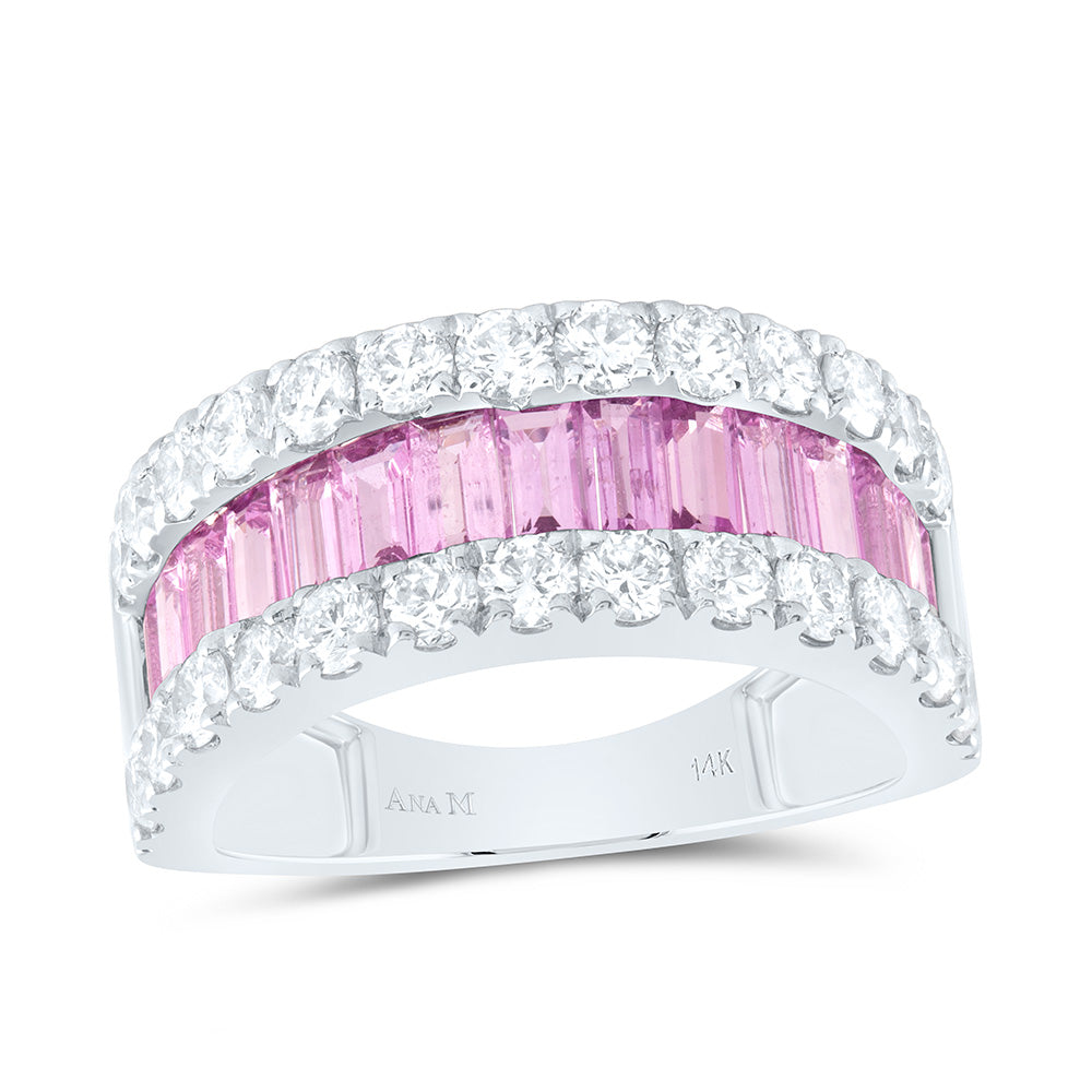 14K White Gold 1 3/4 Cttw Natural Diamond 1 7/8Cttw Baguette Pink Sapphire Ladies Band