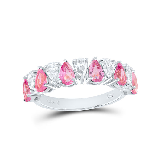 14K White or Rose Gold 3/4 Ctw Diamond 1 1/3 Ctw Pear Pink Sapphire Natural Gem Ring, Womens Size: 5-9