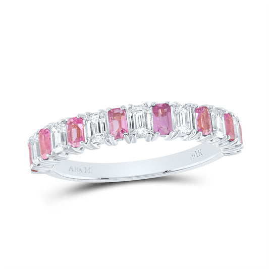 14K White or Rose Gold 1/2 Ctw Diamond 3/4 Ctw Pink Sapphire Natural Gem Ring, Womens Size: 5-9