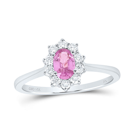 14K White or Rose Gold 1/4 Ctw Diamond 6X4MM Oval Pink Sapphire Natural Gem Ring, Womens Size: 5-9