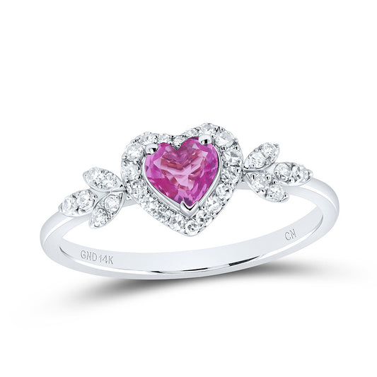 14K Yellow or White or Rose Gold 1/5 Ctw Diamond 4.5MM Pink Sapphire Natural Gem Heart Ring, Womens Size: 5-9