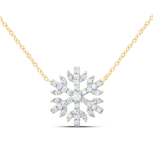 14K Yellow or White Gold 1/4 Ctw Natural Diamond Fashion Snowflake Necklace (17 Inch)