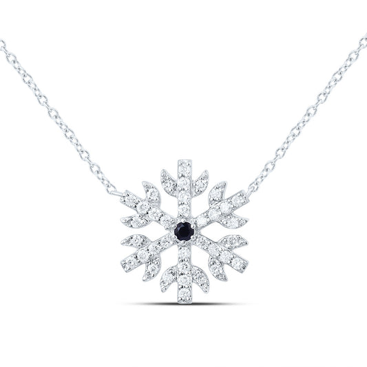 14K White Gold 1/4 Ctw Diamond 1.9MM Round Blue Sapphire Natural Gem Snowflake Necklace (17 Inch)