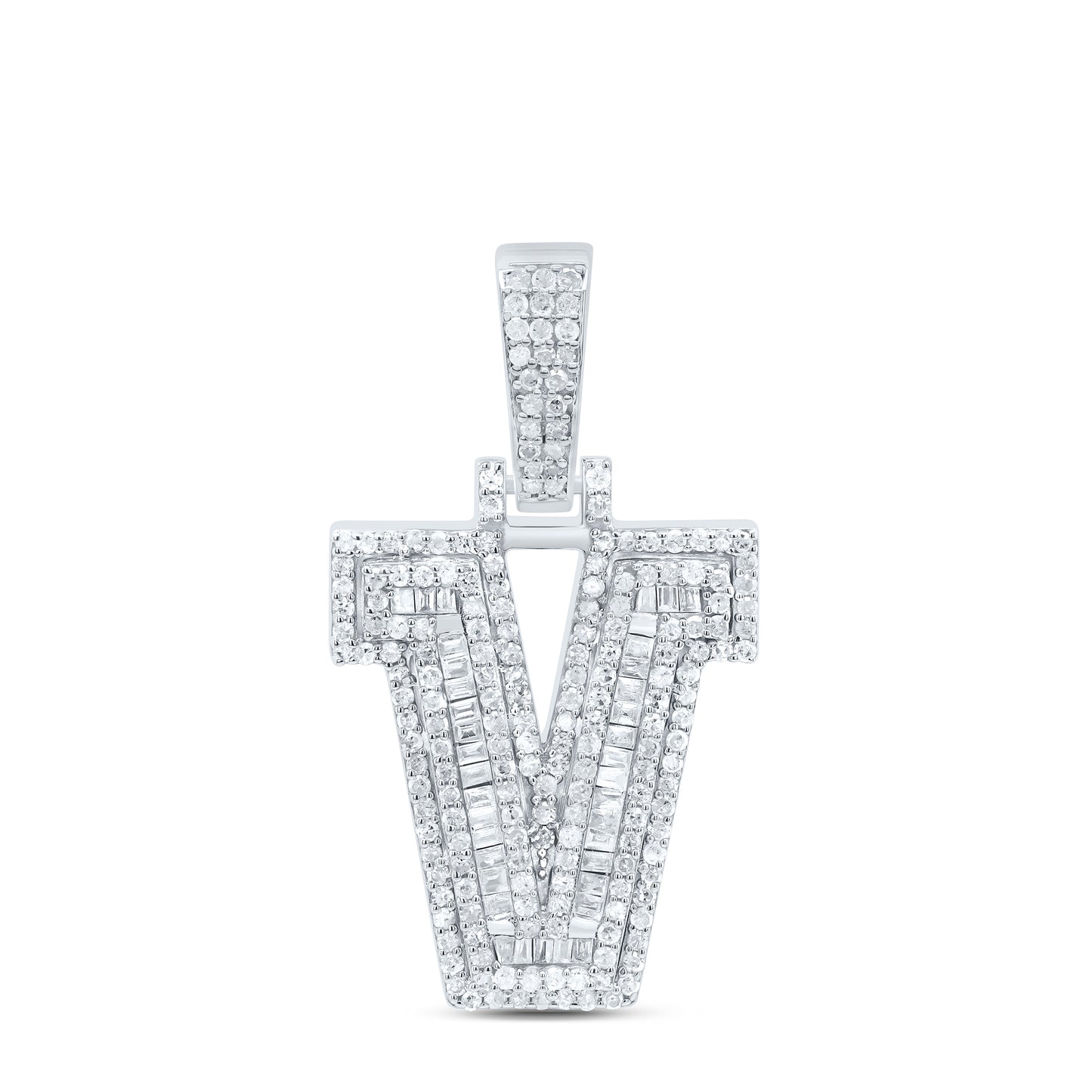 Sterling Silver White-Tone Natural Diamond Mens Initial Pendant