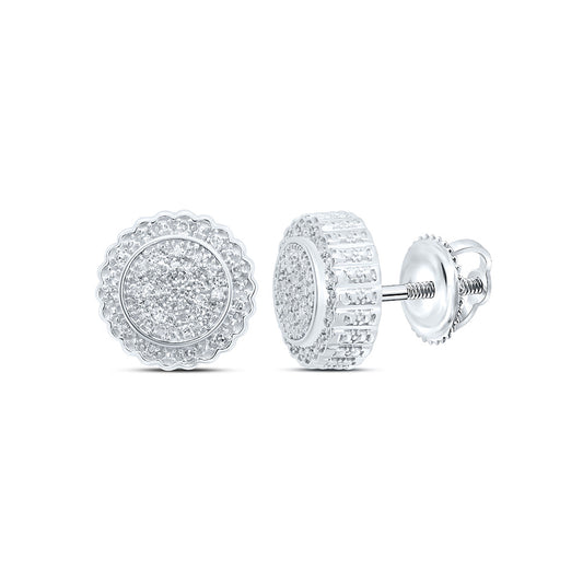 Sterling Silver White-Tone 1/5 Ctw Natural Diamond Round Earring