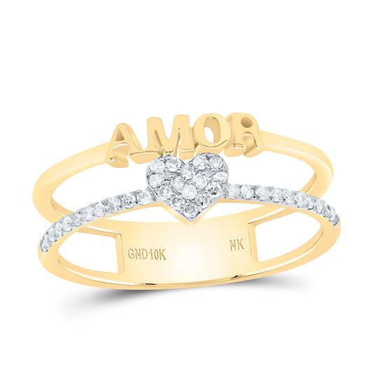 10K Yellow Or White Gold 1/6Cttw Natural Diamond Nk Gift "Amor" Heart Ring