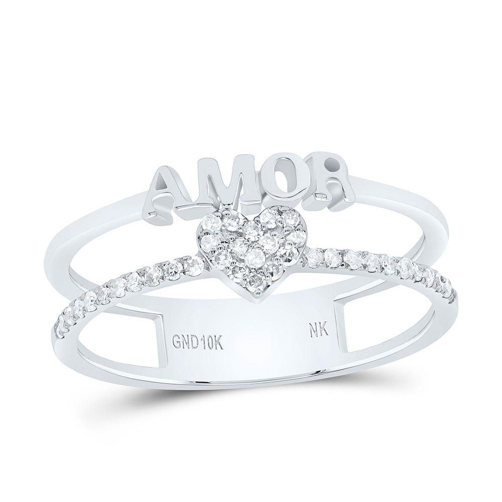 10K Yellow Or White Gold 1/6Cttw Natural Diamond Nk Gift "Amor" Heart Ring