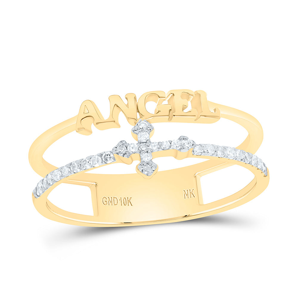 10K Yellow Or White Gold 1/10Cttw Natural Diamond Nk Gift "Angel" Cross Ring
