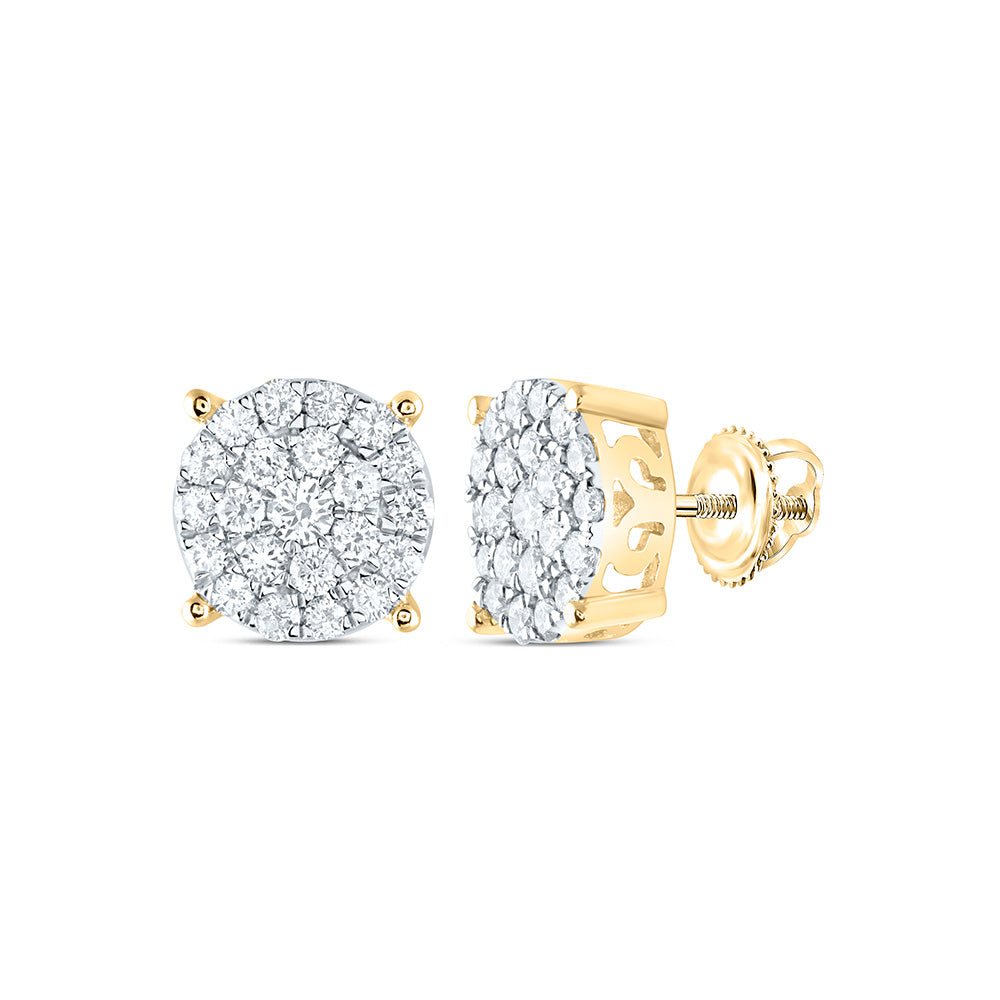 10K Yellow or White Gold 1 1/2 Ctw Natural Diamond Round Stud Earring