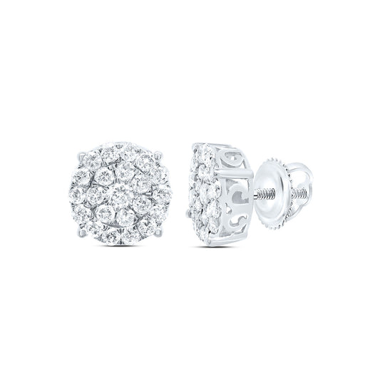 Sterling Silver White-Tone 1 1/2 Ctw Natural Diamond Round Stud Earring