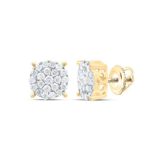 Sterling Silver Yellow-Tone or White-Tone 3/4 Ctw Natural Diamond Round Stud Earring