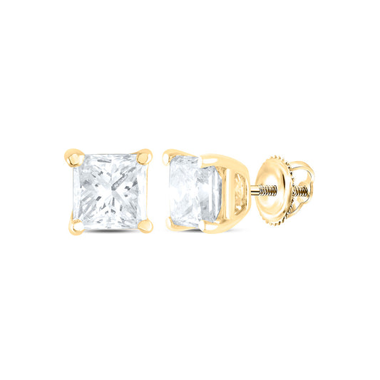 14K Yellow or White Gold 1/5 Ctw Natural Diamond I1-IJ Princess Solitaire Stud Earring