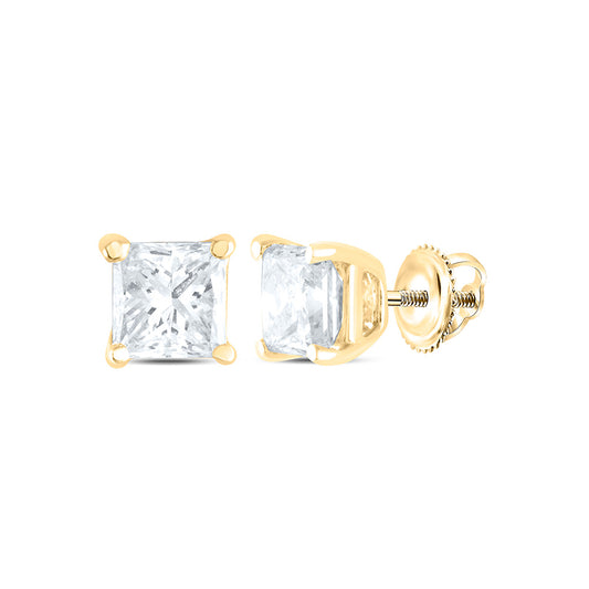 14K Yellow or White Gold 1/2 Ctw Natural Diamond I1-IJ Princess Solitaire Stud Earring