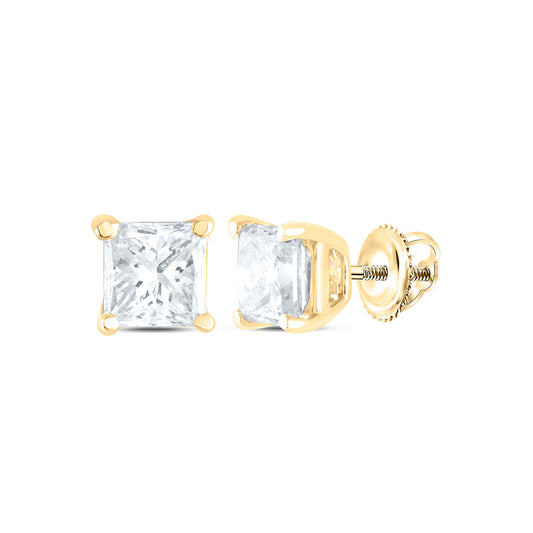 14K Yellow or White Gold 3/4 Ctw Natural Diamond I1-IJ Princess Solitaire Stud Earring