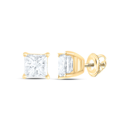 14K Yellow or White Gold 1 Ctw Natural Diamond I1-IJ Princess Solitaire Stud Earring