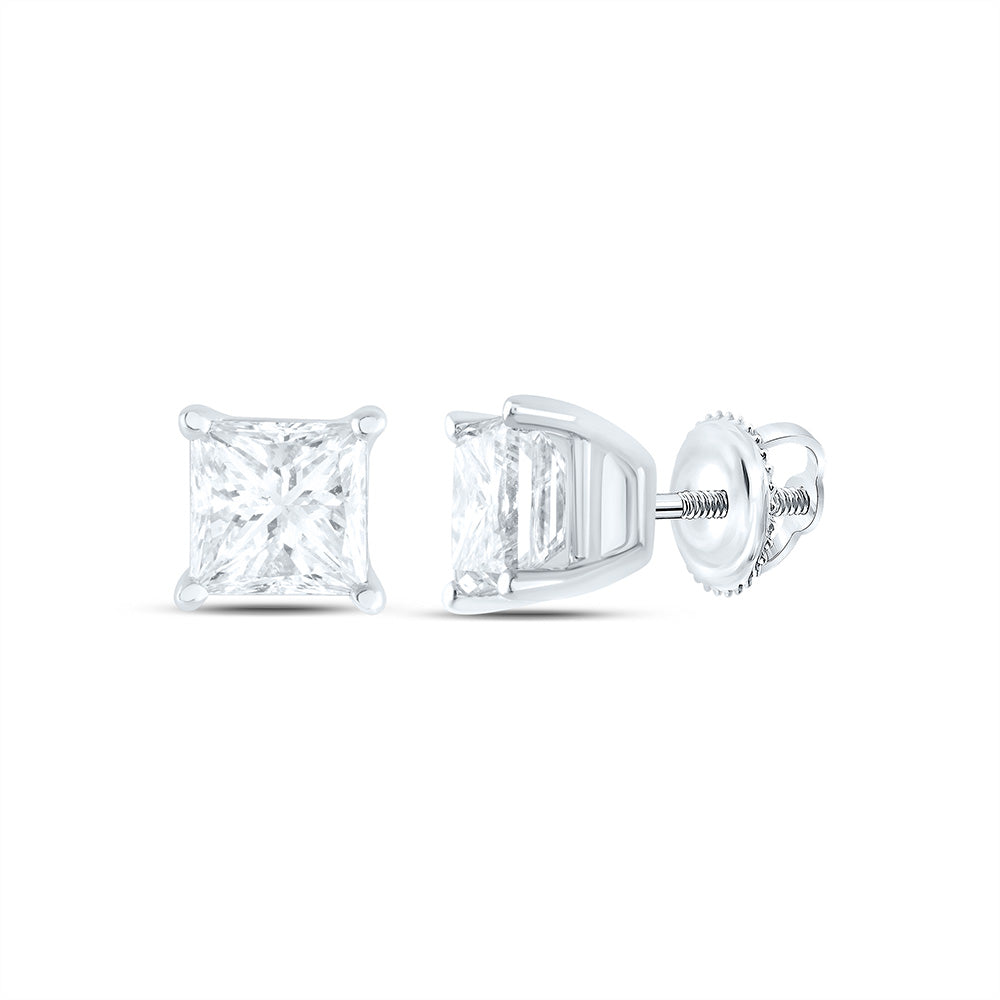 14K Yellow or White Gold 1 Ctw Natural Diamond I1-IJ Princess Solitaire Stud Earring