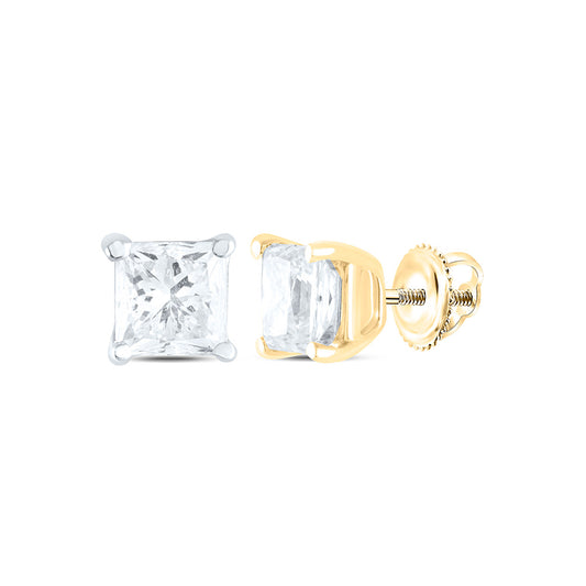 14K Yellow or White Gold 1 3/8 Ctw Natural Diamond I1-IJ Princess Solitaire Stud Earring