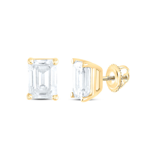 14K Yellow or White Gold 1/5 Ctw Natural Diamond I1-IJ Emerlad Solitaire Stud Earring