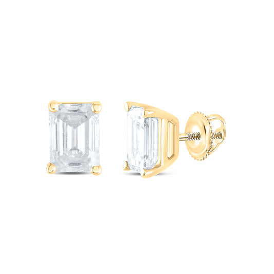 14K Yellow or White Gold 1/4 Ctw Natural Diamond I1-IJ Emerlad Solitaire Stud Earring