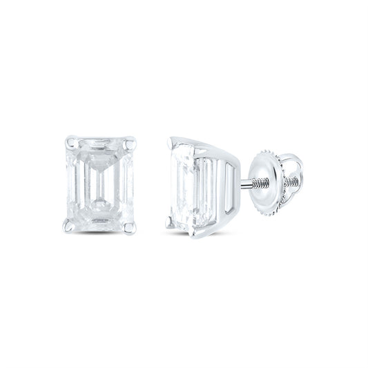 14K White Gold 1/2Cttw Natural Diamond  I1 IJ Emerlad Solitaire Stud Earring