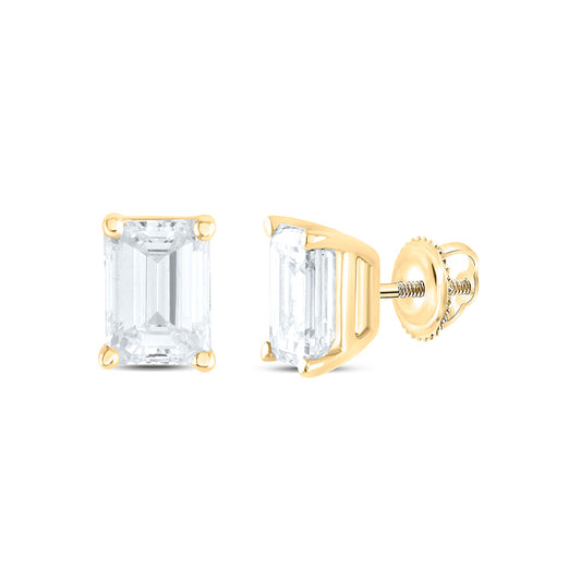 14K Yellow or White Gold 3/4 Ctw Natural Diamond I1-IJ Emerlad Solitaire Stud Earring