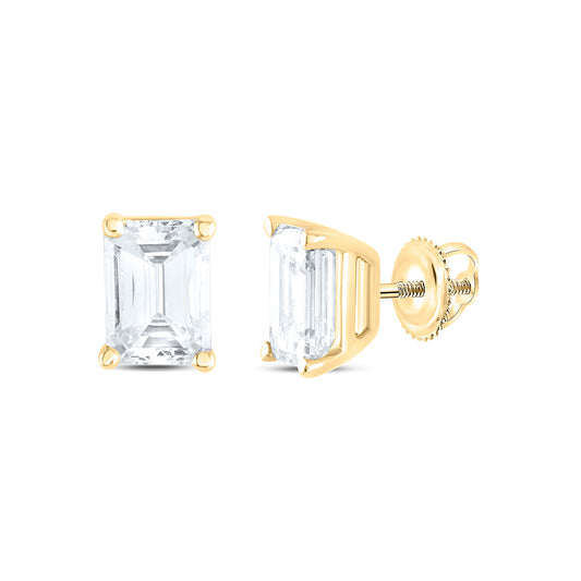 14K Yellow or White Gold 1 Ctw Natural Diamond I1-IJ Emerlad Solitaire Stud Earring