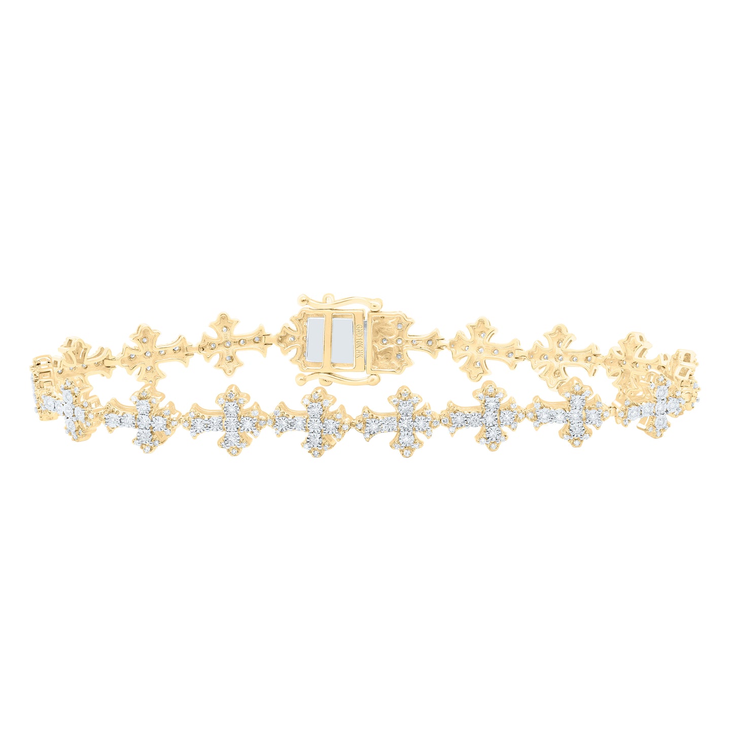 10K Yellow Gold 1Cttw Natural Diamond Fashion Cross Mens Bracelet (8 Inch)