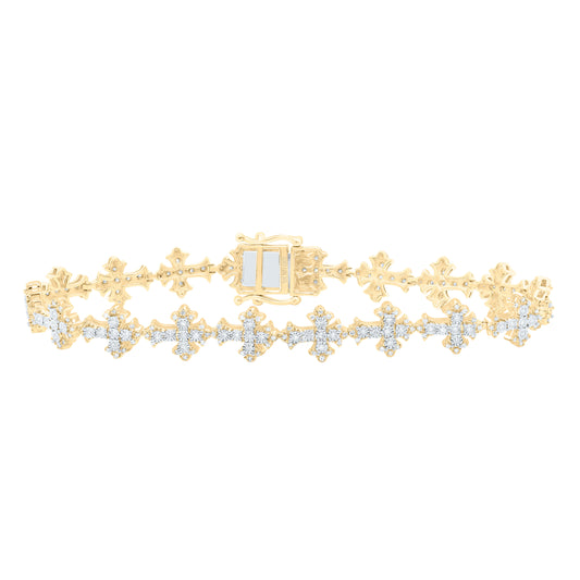 10K Yellow Gold 1Cttw Natural Diamond Fashion Cross Mens Bracelet (8 Inch)