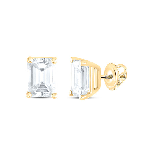 14K Yellow or White Gold 1 3/8 Ctw Natural Diamond I1-IJ Emerlad Solitaire Stud Earring