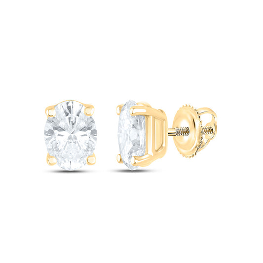 14K Yellow or White Gold 1/5 Ctw Natural Diamond I1-IJ Oval Solitaire Stud Earring