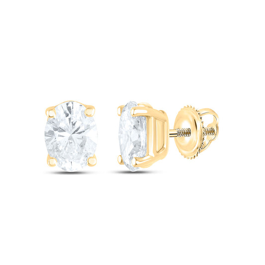 14K Yellow or White Gold 1/4 Ctw Natural Diamond I1-IJ Oval Solitaire Stud Earring