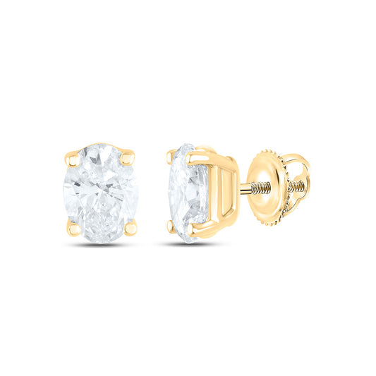 14K Yellow or White Gold 1/2 Ctw Natural Diamond I1-IJ Oval Solitaire Stud Earring