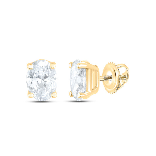 14K Yellow or White Gold 3/4 Ctw Natural Diamond I1-IJ Oval Solitaire Stud Earring