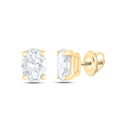 14K Yellow Gold 1 Ctw Natural Diamond I1-IJ Oval Solitaire Stud Earring