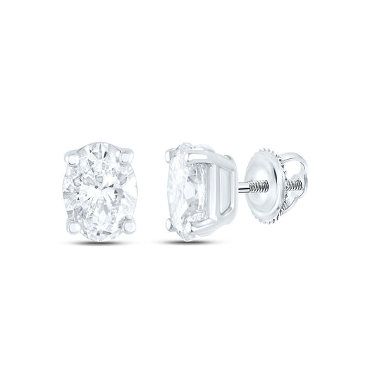 14K White Gold 1Cttw Natural Diamond I1 IJ Oval Solitaire Stud Earring