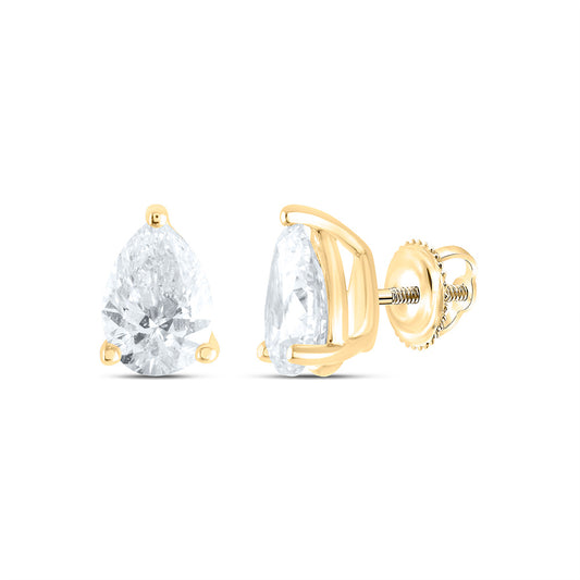 14K Yellow or White Gold 1/5 Ctw Natural Diamond I1-IJ Pear Solitaire Stud Earring
