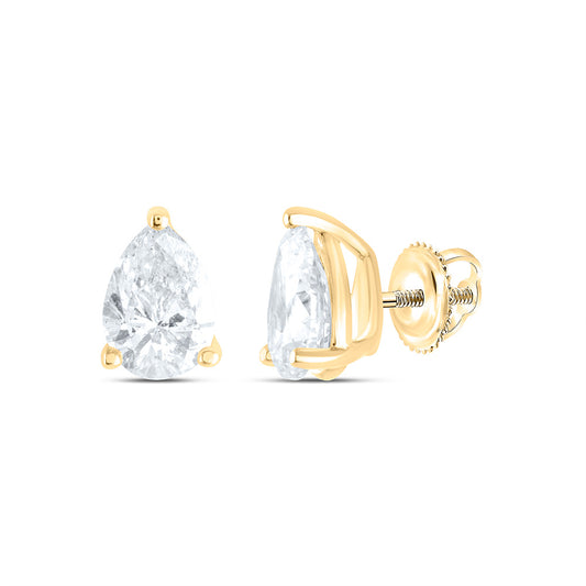 14K Yellow or White Gold 1/4 Ctw Natural Diamond I1-IJ Pear Solitaire Stud Earring