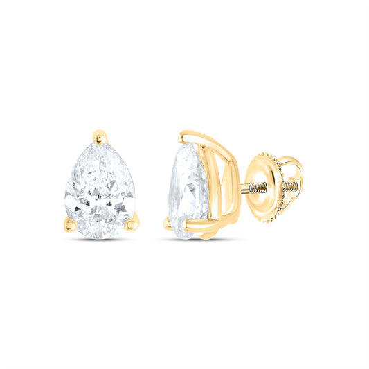 14K Yellow or White Gold 1/2 Ctw Natural Diamond I1-IJ Pear Solitaire Stud Earring