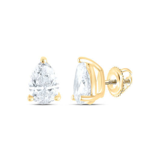 14K Yellow or White Gold 3/4 Ctw Natural Diamond I1-IJ Pear Solitaire Stud Earring