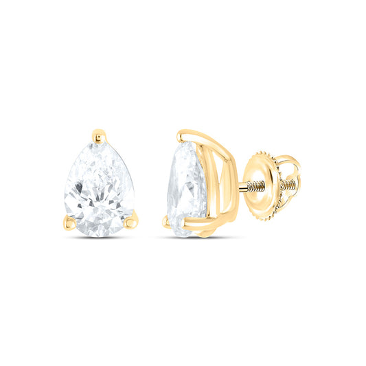 14K Yellow Gold 1 Ctw Natural Diamond I1-IJ Pear Solitaire Stud Earring