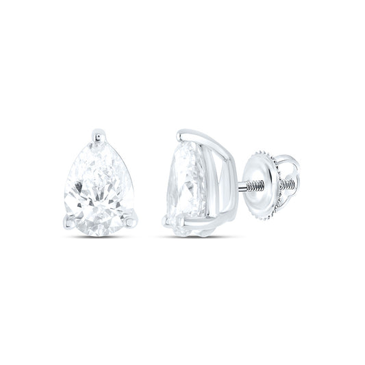 14K White Gold 1Cttw Natural Diamond I1 IJ Pear Solitaire Stud Earring