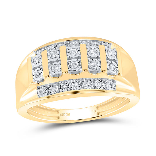 Sterling Silver Yellow-Tone or White-Tone 1/5 Ctw Natural Diamond Mens Ring, Mens Size: 8-12