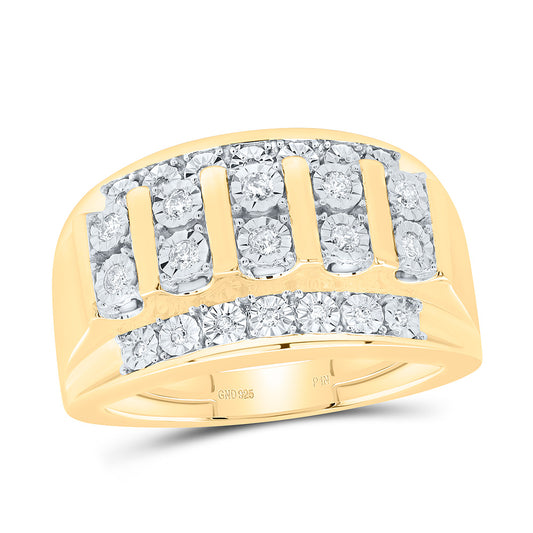 Sterling Silver Yellow-Tone 1/4 Ctw Natural Diamond Mens Ring, Mens Size: 8-12