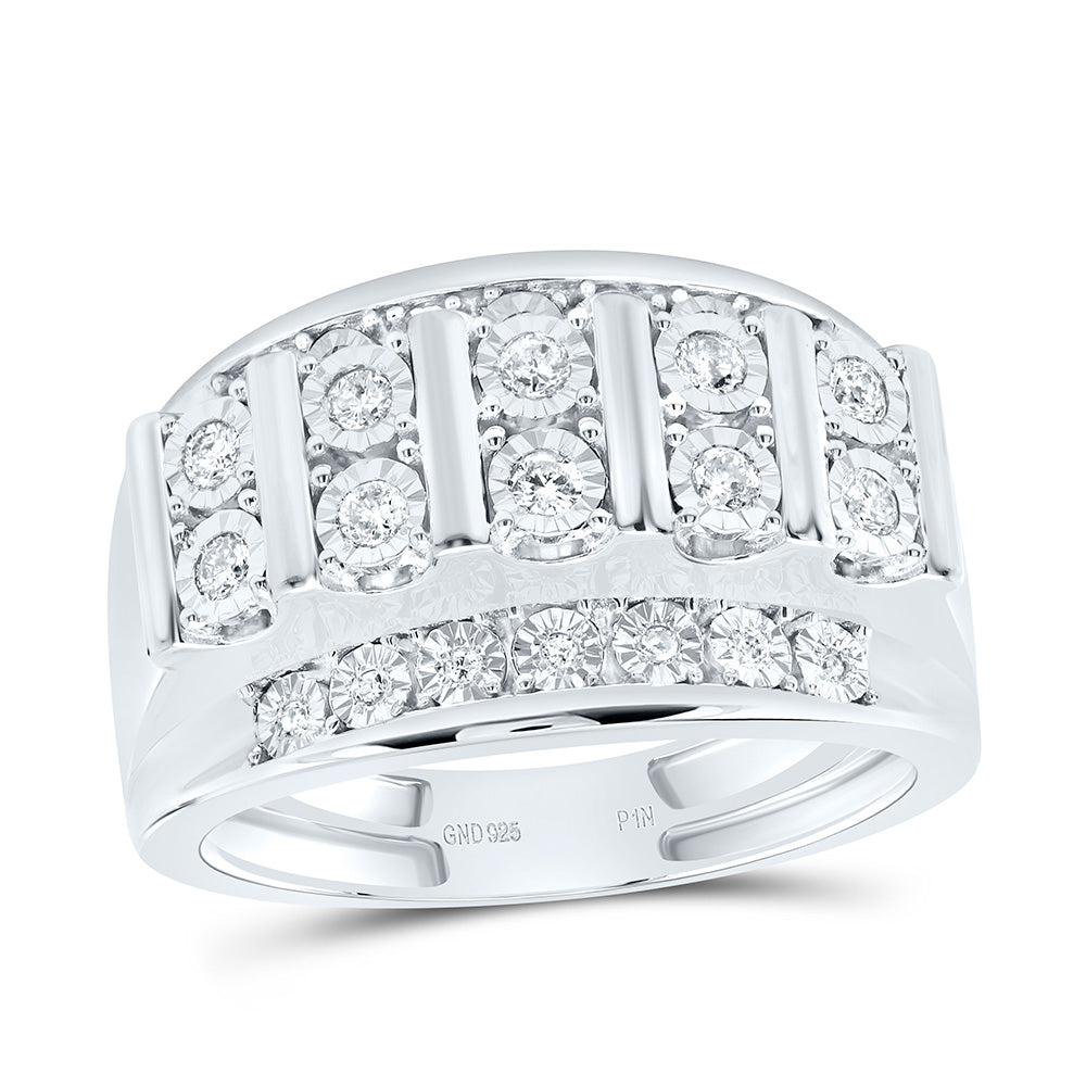 Sterling Silver Yellow-Tone or White-Tone 1/3 Ctw Natural Diamond Mens Ring, Mens Size: 8-12