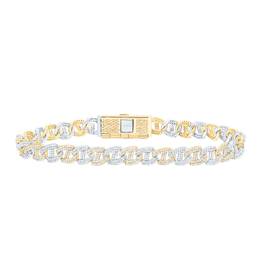 10K Two-Tone Gold 4 Ctw Natural Diamond 8 MM Cuban Mens Bracelet (8 Inch)