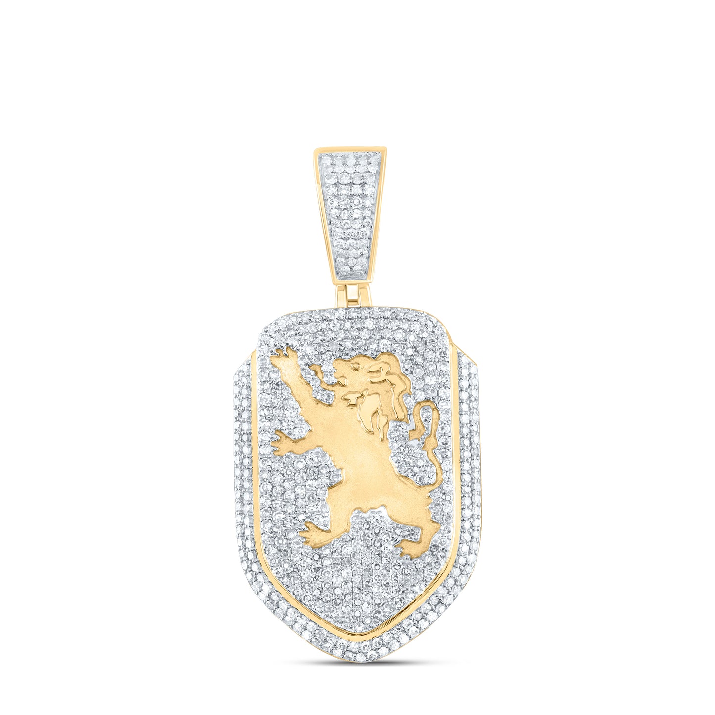 10K Yellow Gold 1 5/8 Ctw Natural Diamond Lion Shield Mens Charms