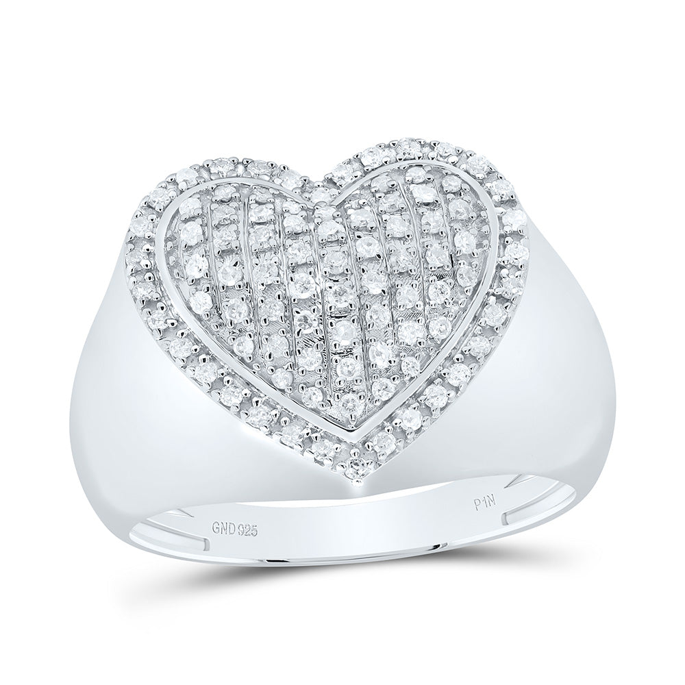 Sterling Silver White-Tone 1/3 Ctw Natural Diamond Heart Ring, Womens Size: 5-9