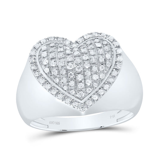 Sterling Silver White-Tone 1/3 Ctw Natural Diamond Heart Ring, Womens Size: 5-9